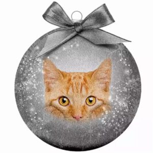 Plenty Gifts Weihnachtskugel Gefrostet Rot Katze Grau