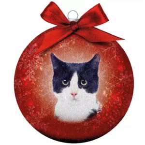 Plenty Gifts Weihnachtskugel Gefrostet Schwarz / Weiss Katze Rot